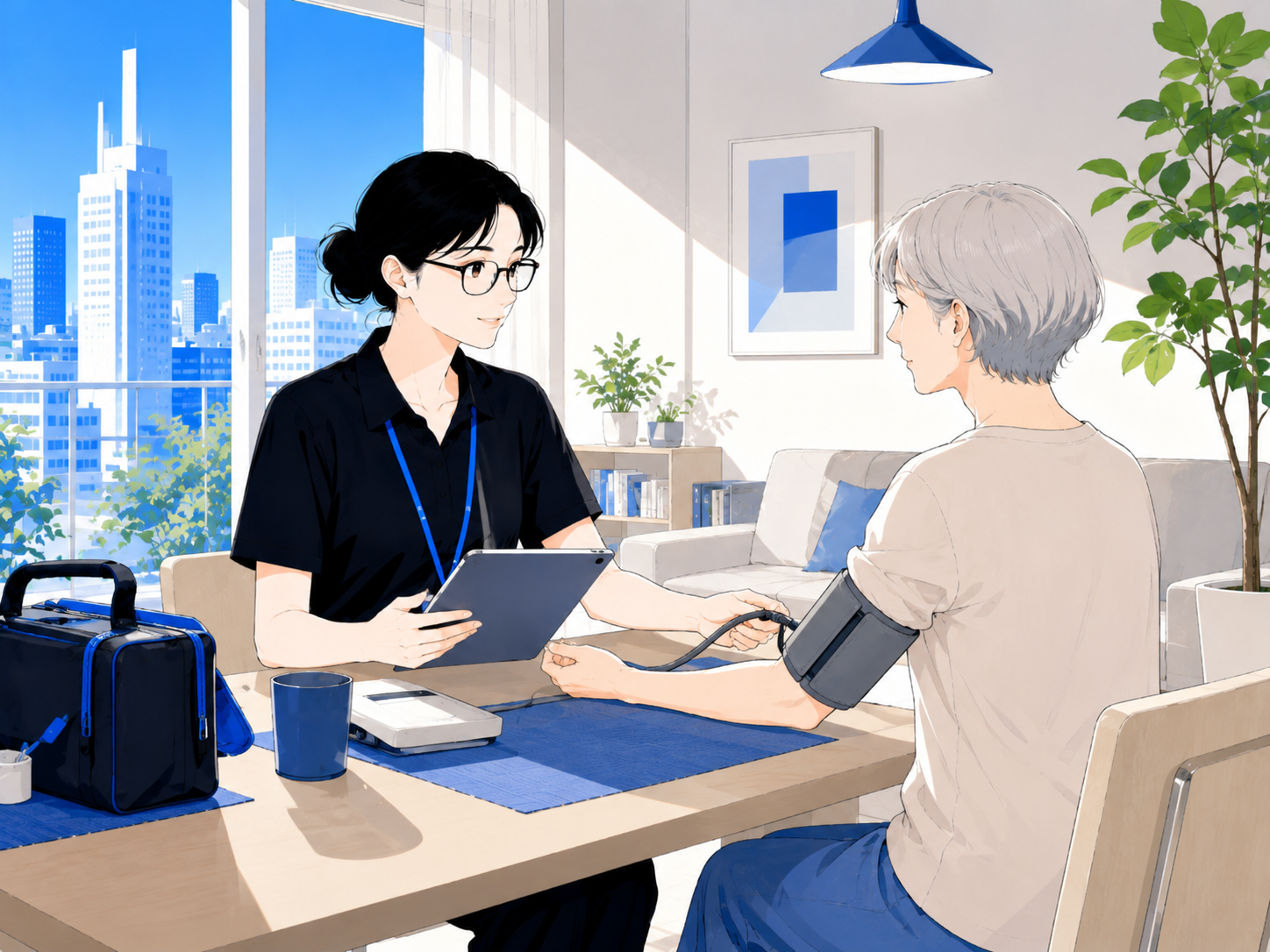訪問看護でご利用者を支える看護師のイラスト